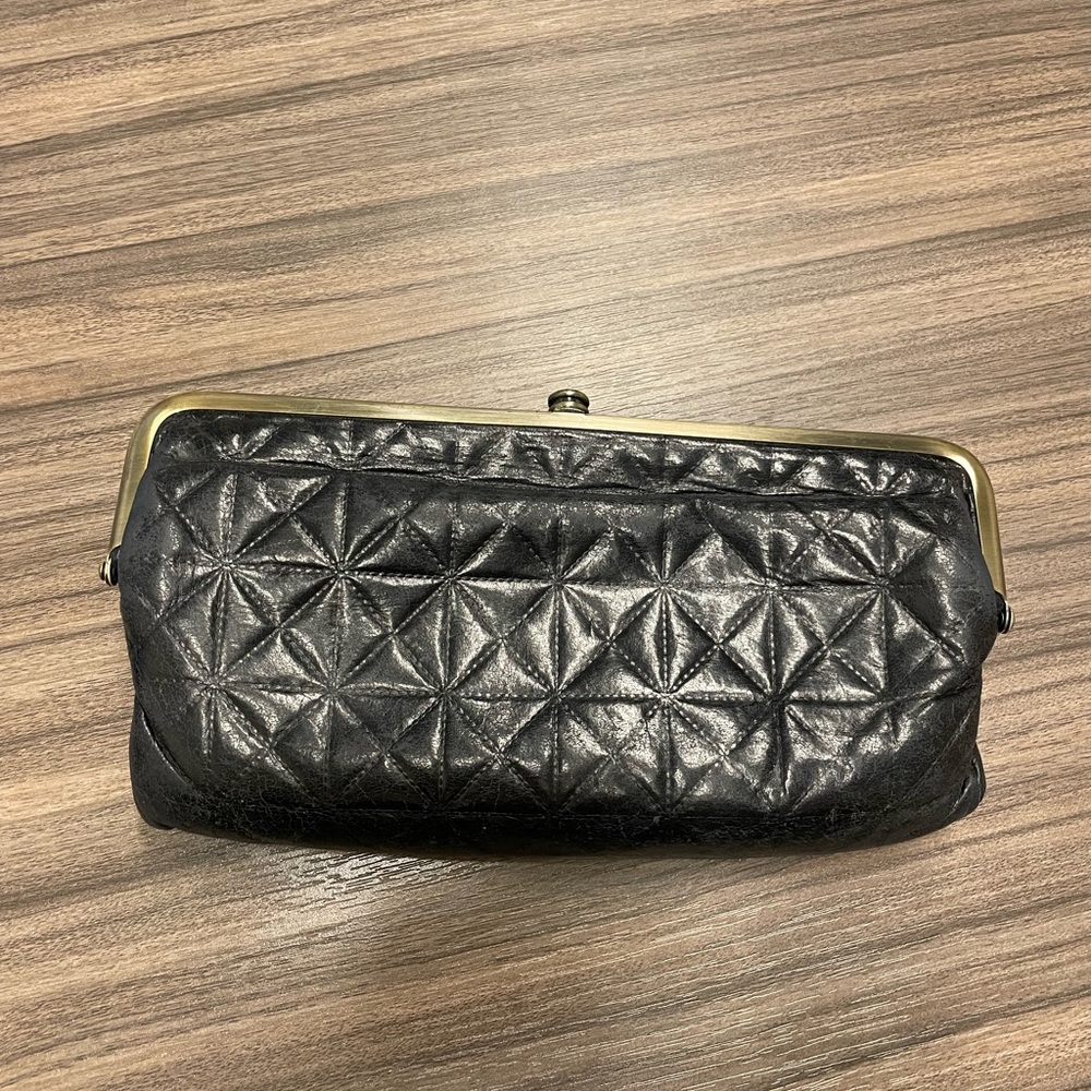 Black leather hobo wallet